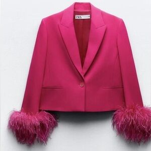 Zara Fuchsia Blazer with Feather Cuffs